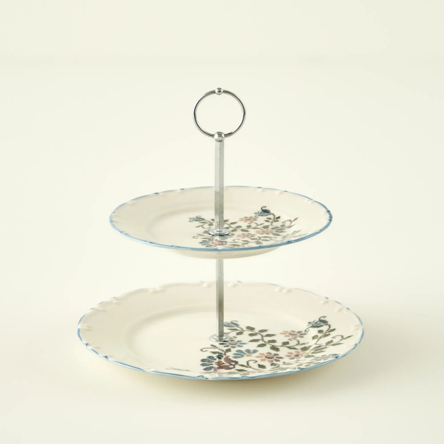 Belle Maison vintage porcelain two-tier serving stand